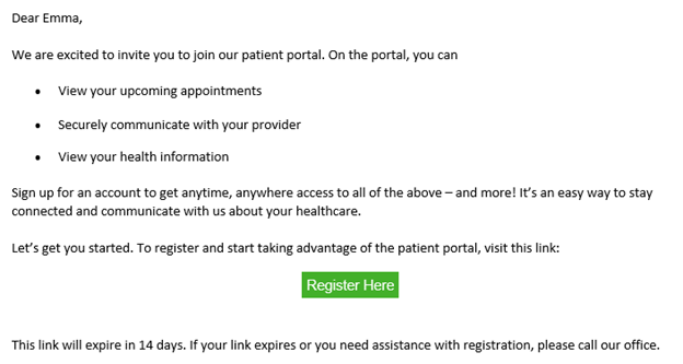 patient portal email example